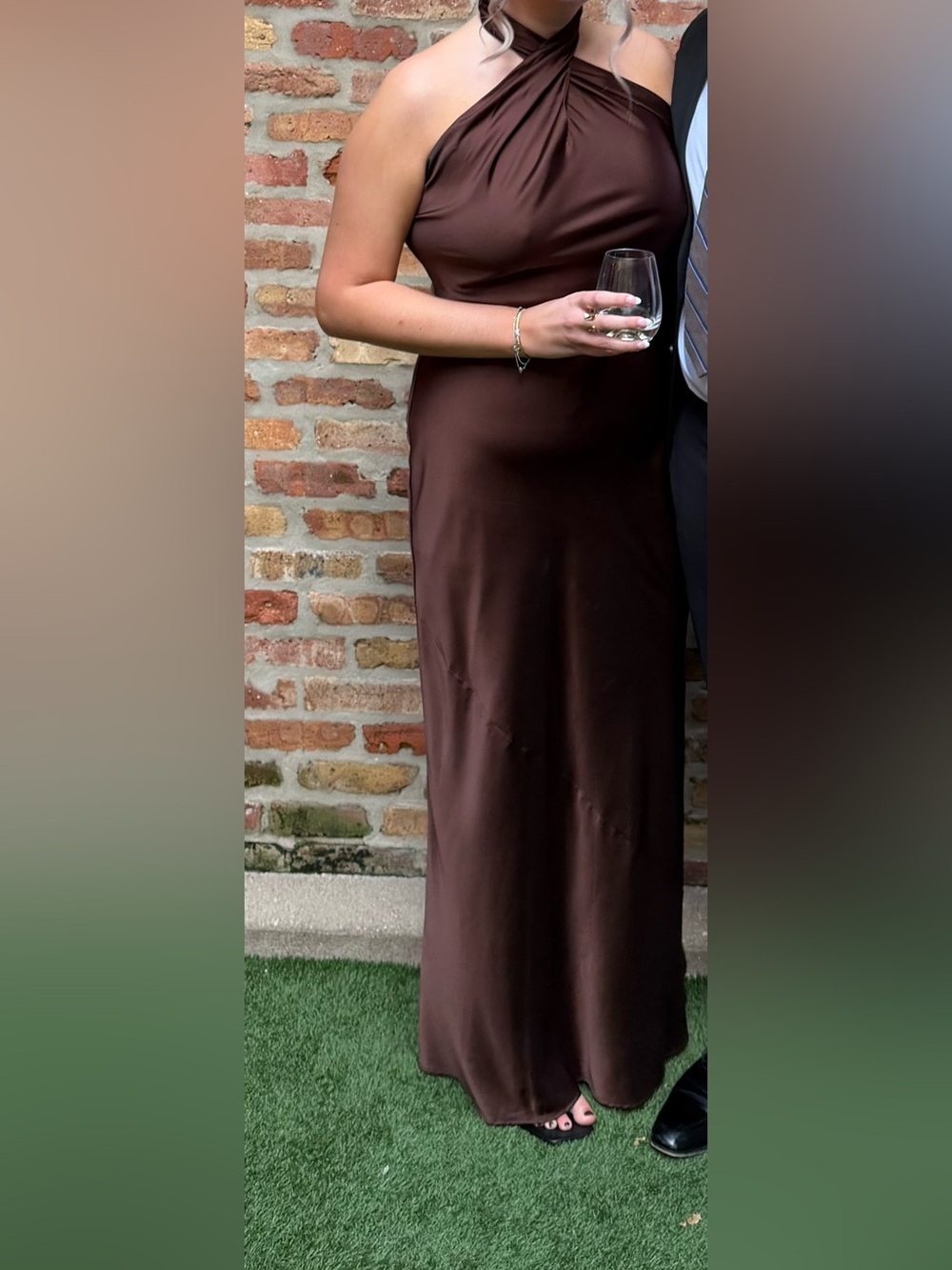 Show Me Your Mumu Jasmine Halter Maxi Dress Chocolate Luxe Satin XL